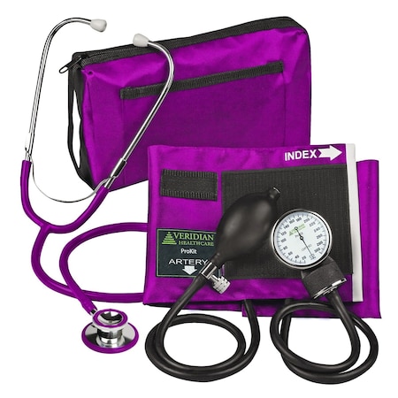 Veridian Healthcare ProKit Aneroid Sphygmomanometer With Dual-Head Scope, Adult, Magenta 02-12708